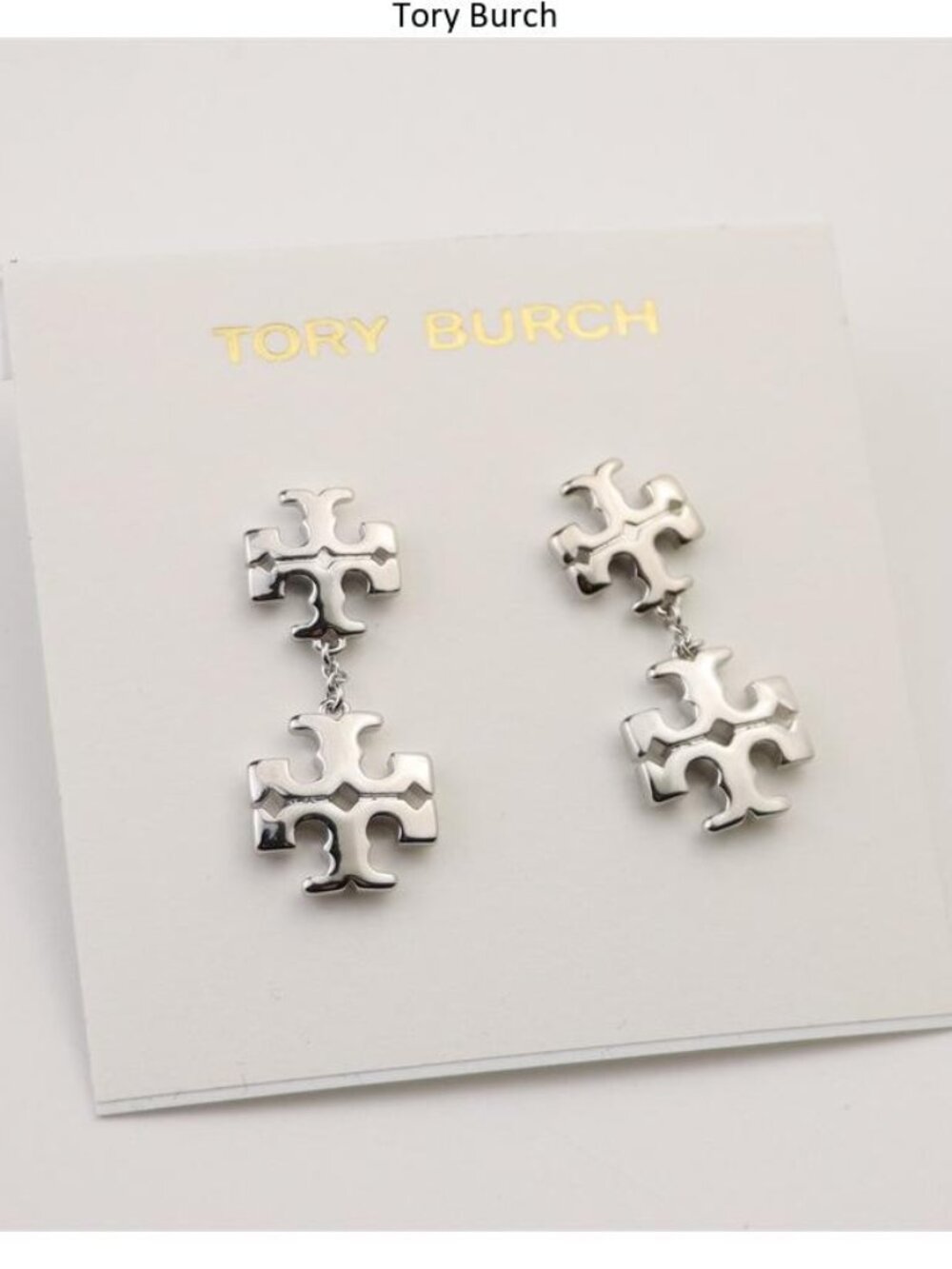 Tory Burch Silver Double-Logo Drop Earrings